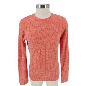 GH Bass Co Sweater Coral Long Sleeve Crew Cable Knit Pullover Medium